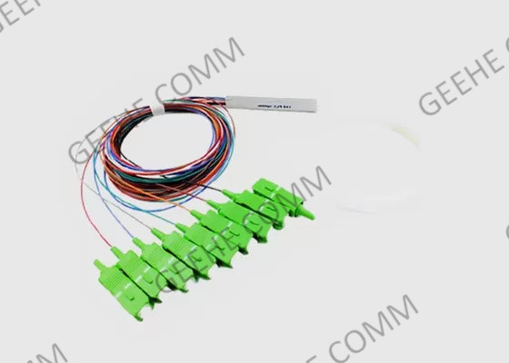 Single Mode Steel Tube 1x8 SC/APC Mini Fiber Optic PLC Splitter 0.9mm