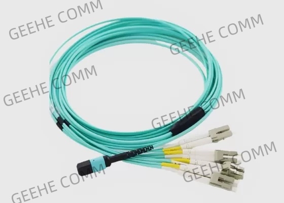 8 Fiber OM3 Aqua Female to Male MPO to 4x LC Duplex Fiber Breakout Cable