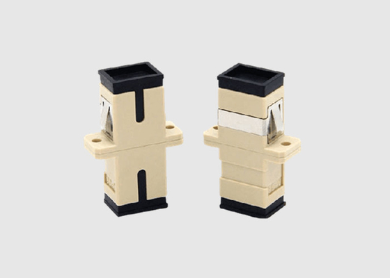 Single Mode Simplex Color Beige SC UPC Fiber Optic Cable Adapter With Flanges