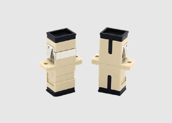 Single Mode Simplex Color Beige SC UPC Fiber Optic Cable Adapter With Flanges